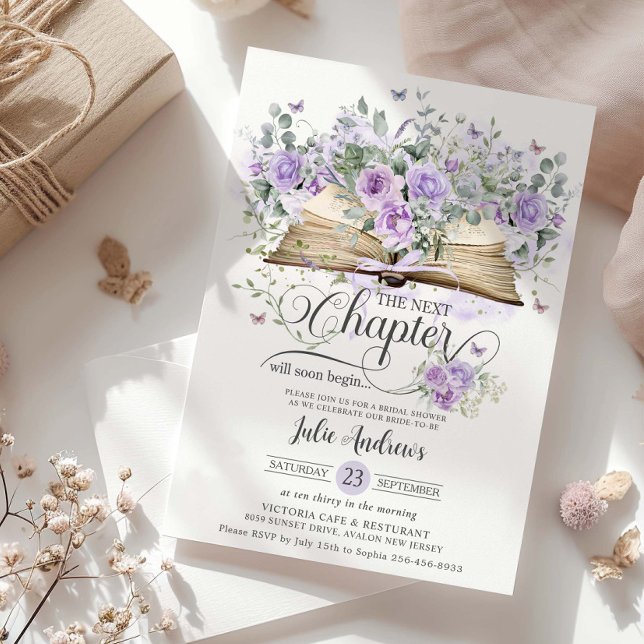 Purple Lilac Floral Book Next Chapter Bridal  Invitation (Creator Uploaded)