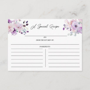 Purple Lilac Floral Bridal Shower Recipe Enclosure Card