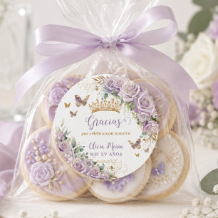 Purple Lilac Floral Butterflies Quinceañera 15 16 Classic Round Sticker
