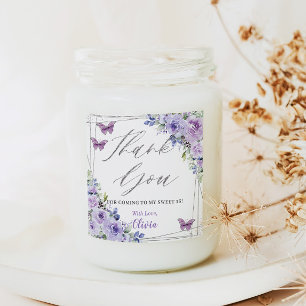 Purple Lilac Floral Butterfly Silver Sweet Sixteen Square Sticker