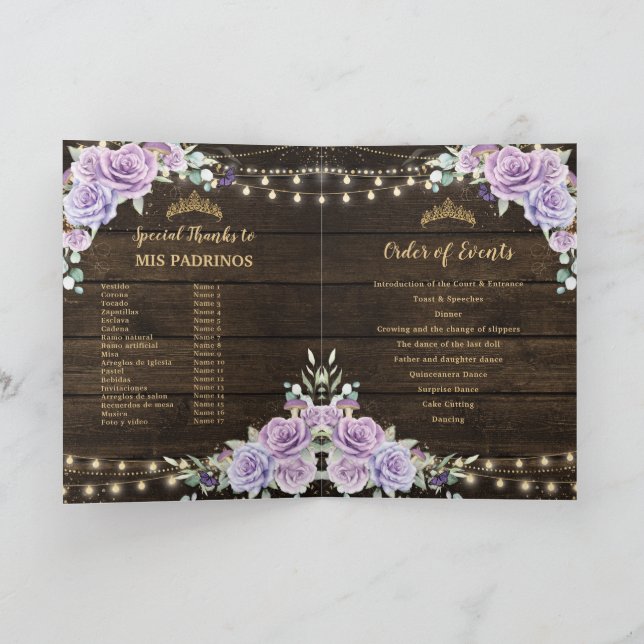 Purple Lilac Floral Enchanted Forest Quinceañera Programme (Inside)