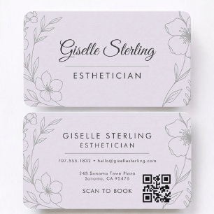 Purple Lilac Floral Esthetician QR Code Business Card