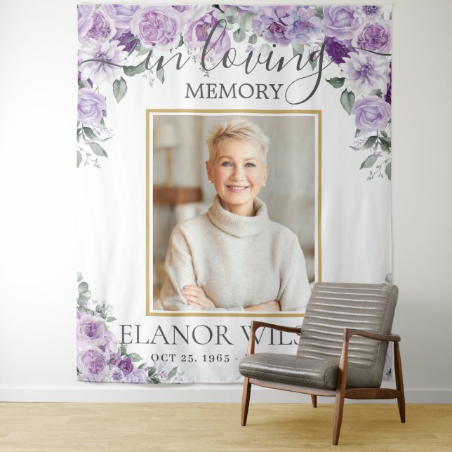 Purple Lilac Floral Funeral Memorial Picture Photo Tapestry (In Situ)