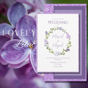 Purple Lilac Floral Glitter Modern Wedding Invitation