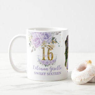 Purple Lilac Floral Memento Sweet Sixteen 16 Photo Coffee Mug