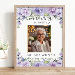 Purple Lilac Floral Photo Funeral Share a Memory  Poster