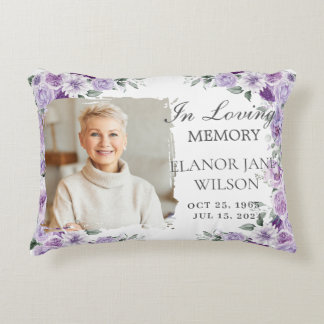 Purple Lilac Floral Photo Memorial Keepsake Decorative Cushion