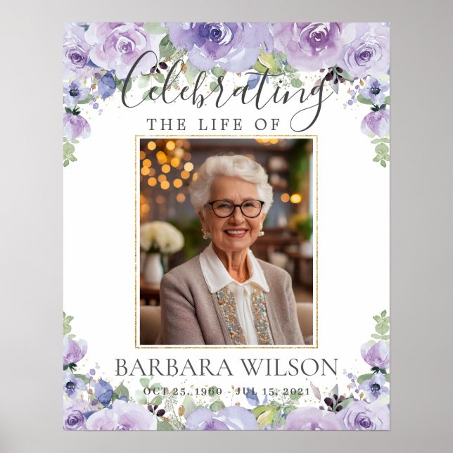 Purple Lilac Floral Picture Photo Funeral Memorial Poster (Front)