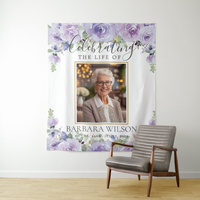Purple Lilac Floral Picture Photo Funeral Memorial Tapestry (In Situ)
