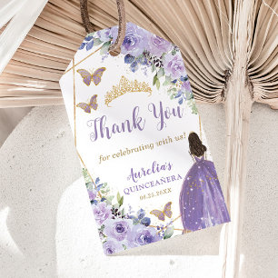 Purple Lilac Floral Princess Butterfly Quinceañera Gift Tags