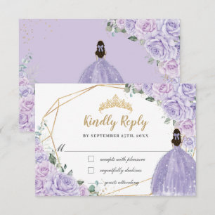 Purple Lilac Floral Princess Quinceanera 16 Reply RSVP Card