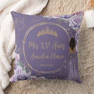 Purple Lilac Floral Princess Quinceañera Keepsake  Cushion