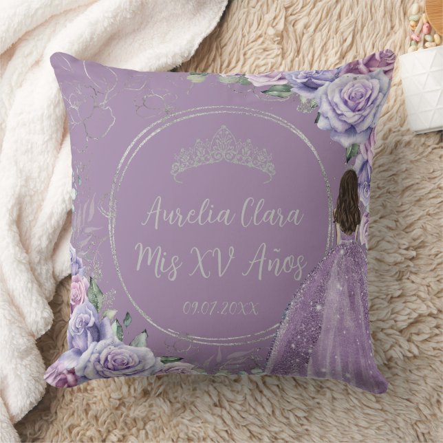 Purple Lilac Floral Princess Quinceañera Keepsake Cushion (Blanket)