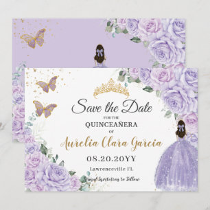 Purple Lilac Floral Quinceañera 15 Princess Save The Date