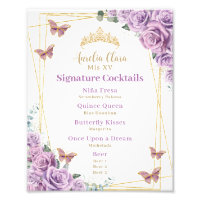 Purple Lilac Floral Quinceanera Bar Cocktail Menu