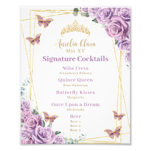 Purple Lilac Floral Quinceanera Bar Cocktail Menu Photo Print