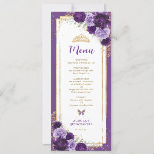 Purple Lilac Floral Quinceanera Birthday Menu Card