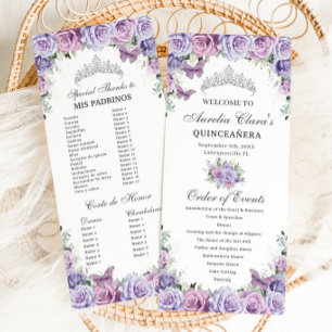Purple Lilac Floral Quinceañera Order of Events Programme