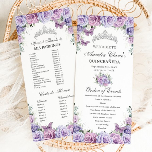 Purple Lilac Floral Quinceañera Order of Events Programme (Creator Uploaded)
