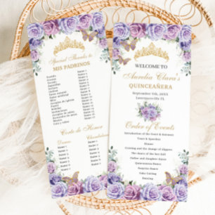 Purple Lilac Floral Quinceañera Order of Events Programme
