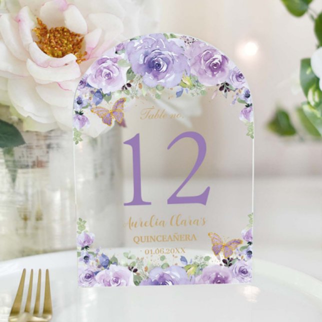 Purple Lilac Floral Quinceañera XV 16 Table Number (Creator Uploaded)
