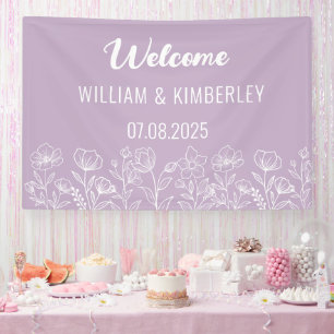 Purple Lilac Floral Rustic Simple Modern Wedding Banner