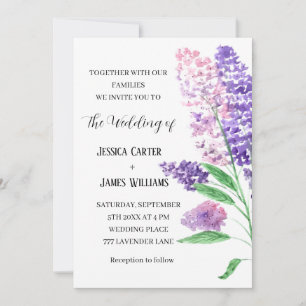 Purple Lilac Floral Watercolor Rustic Wedding Invitation