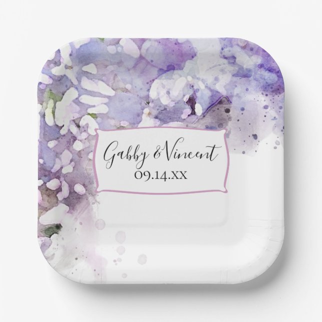 Purple Lilac Floral Watercolor Wedding   Paper Plate (Front)