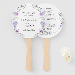 Purple Lilac Floral Wreath Wedding Program Hand Fan