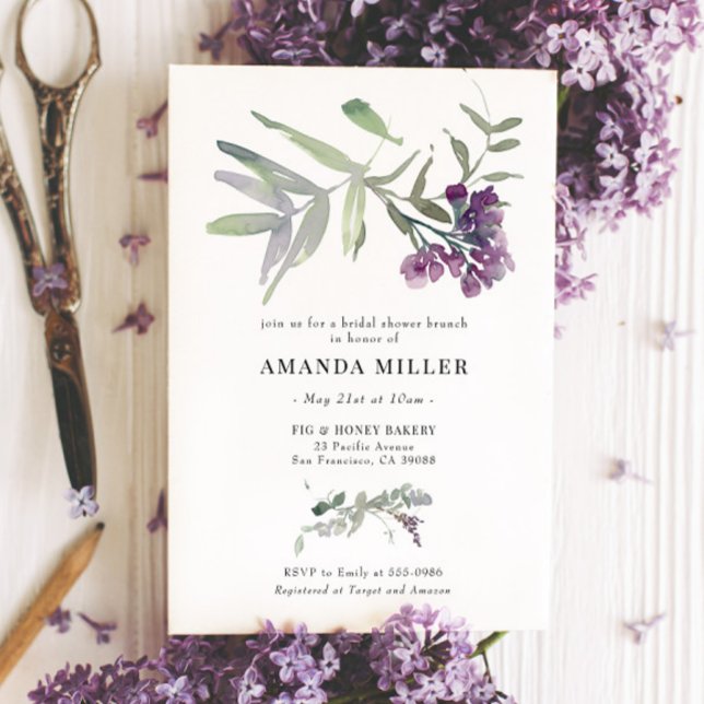 Purple Lilac Flower Bridal Shower Invitation (Creator Uploaded)