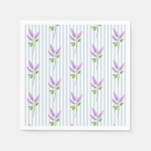 Purple Lilac Flower Custom Wedding Blue Stripe Napkin