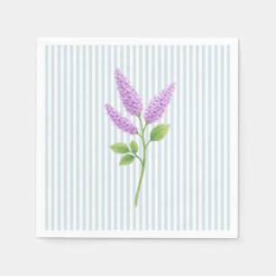 Purple Lilac Flower Custom Wedding Blue Stripe Napkin