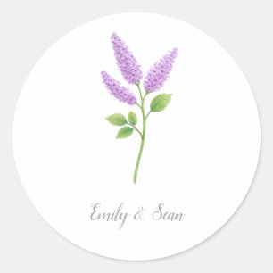Purple Lilac Flower Custom Wedding Monogram  Classic Round Sticker