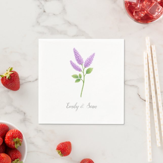 Purple Lilac Flower Custom Wedding Monogram  Napkin (Insitu)