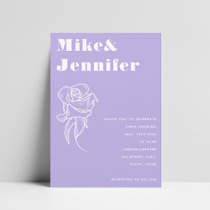 Purple Lilac Flower Outline QR Code Wedding Invitation