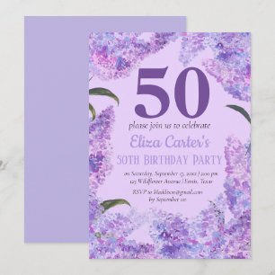 Purple Lilac Flowers 50th Birthday Wildflower Invitation
