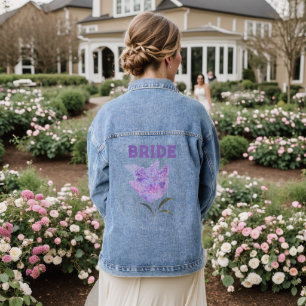 Purple Lilac Flowers Floral Wedding Bride Denim Jacket