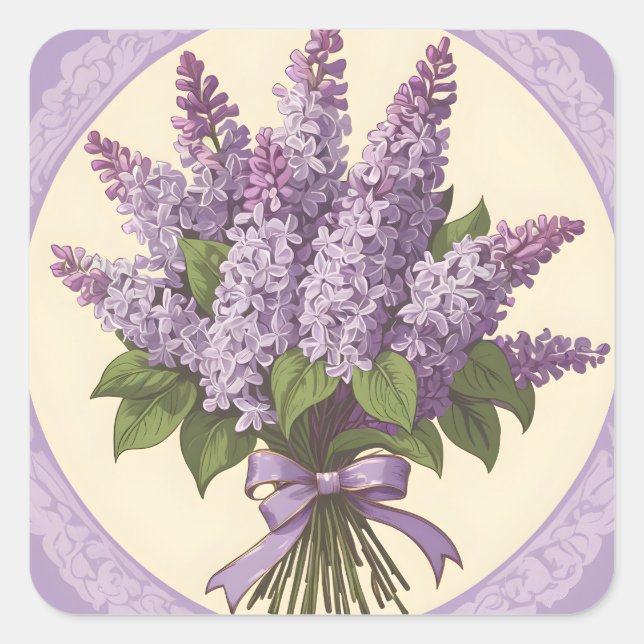 Purple Lilac Flowers Square Sticker (Front)
