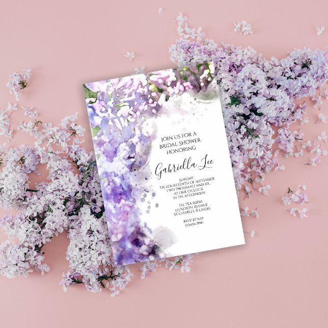 Purple Lilac Flowers Watercolor Bridal Shower  Invitation (Creator Uploaded)