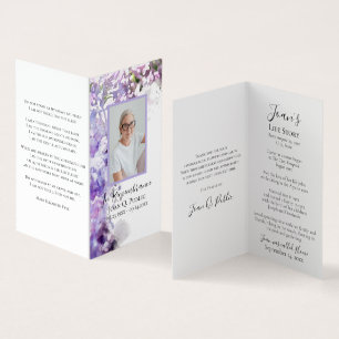 Purple Lilac Flowers Watercolor Funeral Prayer Business Card