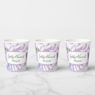 Purple Lilac Flowers Watercolor Wedding Paper Cups