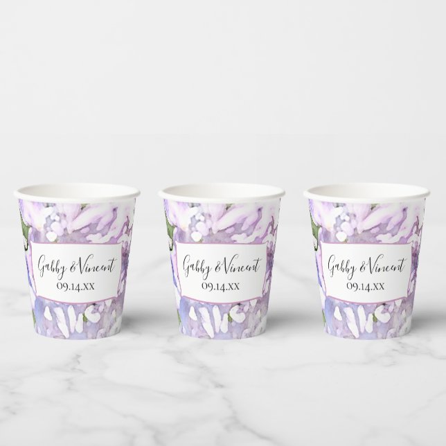 Purple Lilac Flowers Watercolor Wedding  Paper Cups (Multi)