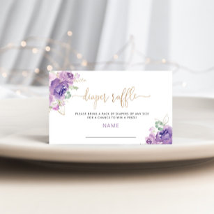 Purple lilac gold foil diaper raffle ticket enclosure card
