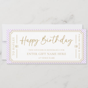 Purple Lilac Happy Birthday Gift Voucher Card