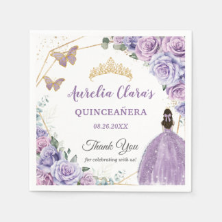 Purple Lilac Lavender Floral Quinceañera Princess Napkin