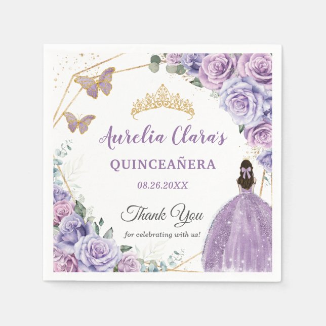 Purple Lilac Lavender Floral Quinceañera Princess  Napkin (Front)