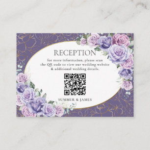 Purple Lilac Lavender Floral Wedding Reception QR  Enclosure Card