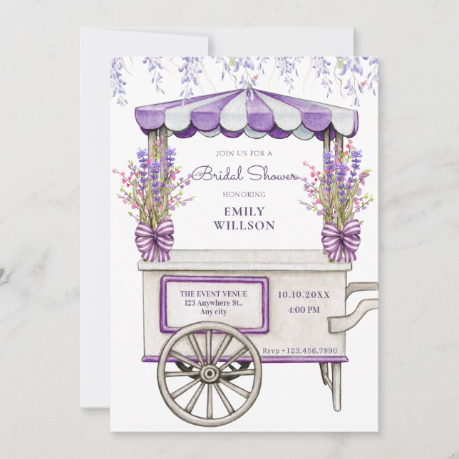 Purple lilac lavender flower bridal shower invitation (Front)