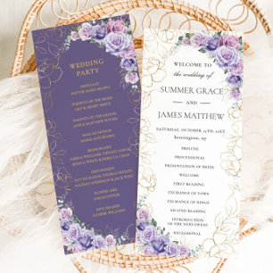 Purple Lilac Lavender Line Art Floral Wedding  Programme