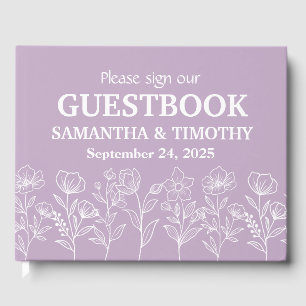 Purple Lilac Lavender Modern Floral Wedding Guest Book